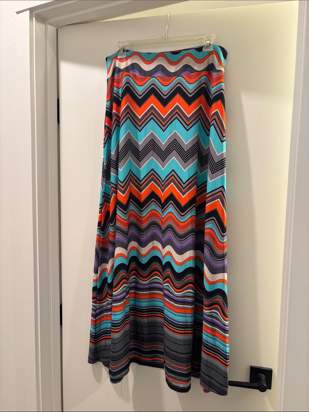 GNW Chevron & Wave Stripe Maxi Skirt in Teal, Orange, Gray & Black